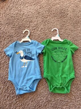 GAP Blue Seagull & Green 'Club Rules' Baby Bodysuits